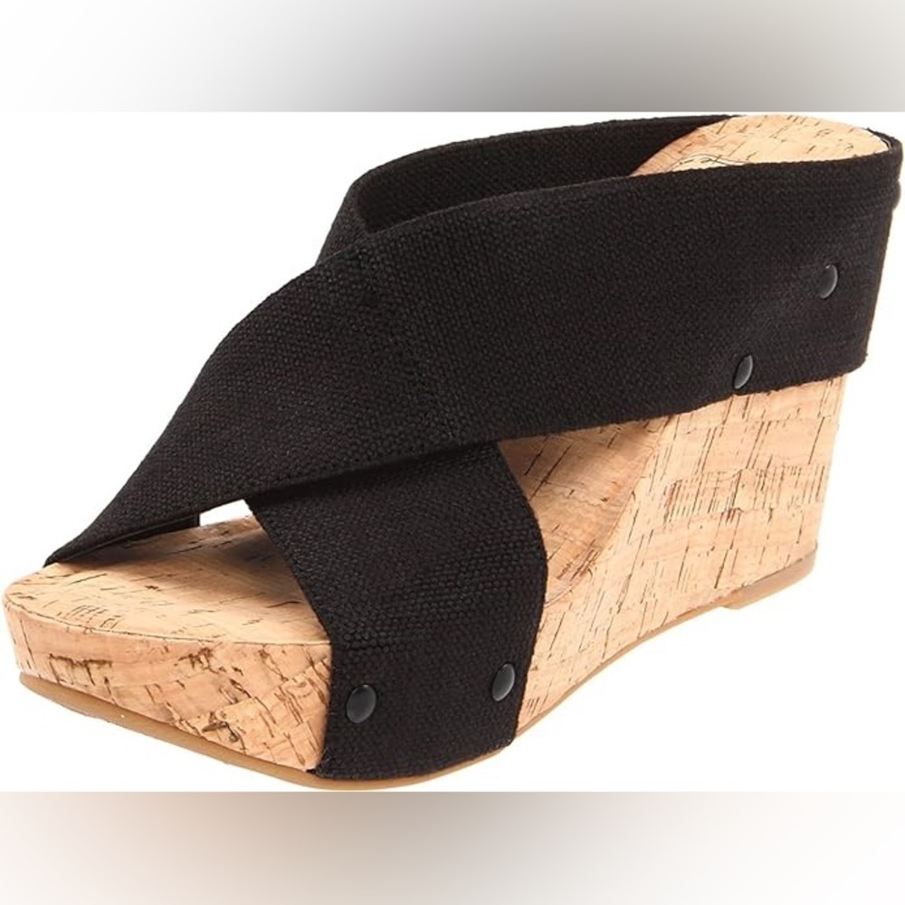 Lucky Brand Black MILLER 2 Slip-On Cork Wedge Sandal
